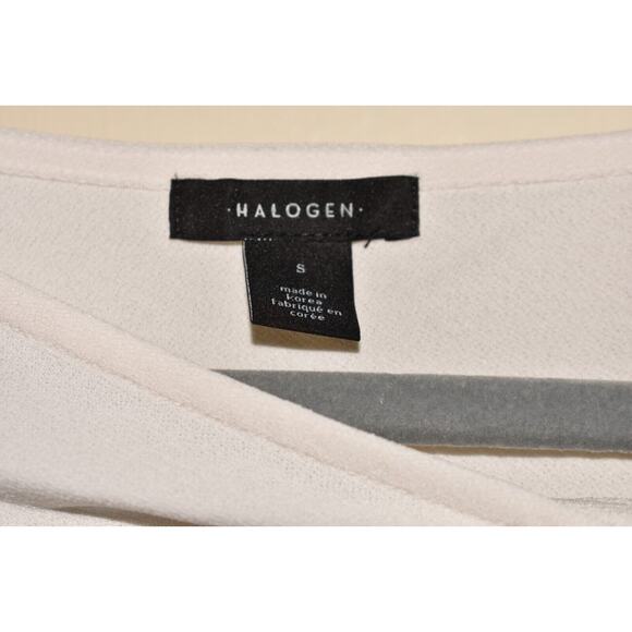 HALOGEN NEW $49 Asymmetrical Knotted Neck Long Sleeve Blouse Ivory Small - Picture 3 of 3
